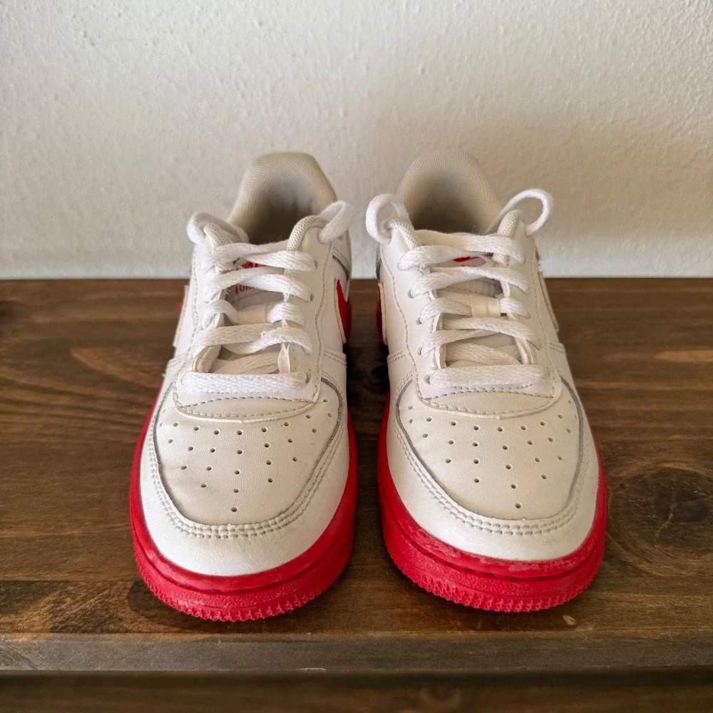 Nike Air Force 1 Low Sneakers Kids Size 11C White Red CZ5900-102